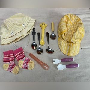 Baby Bundle: 2hats, socks, feeding and self feeding utensils. Liquid meds object